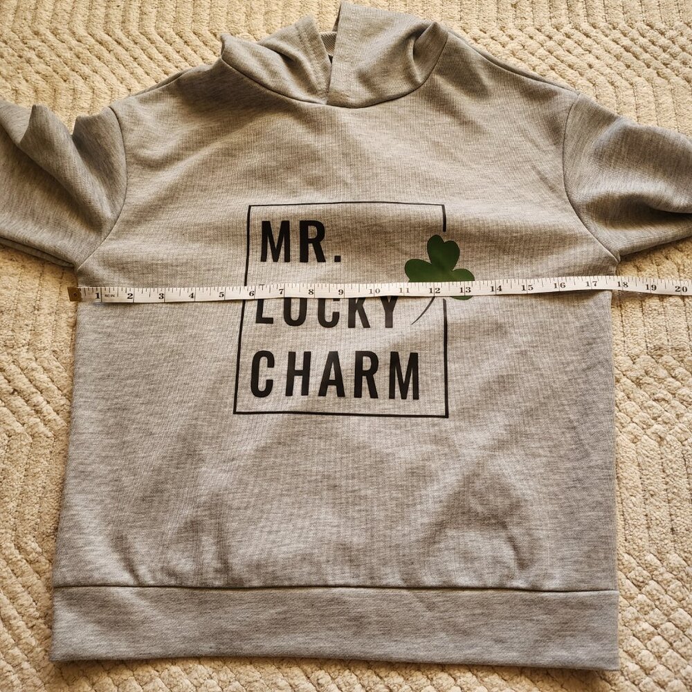 Kids Gray “MR. LUCKY CHARM” Shamrock Hoodie Size L - Picture 10 of 16